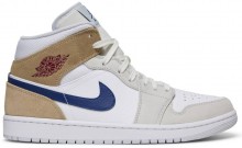 Jordan 1 Mid Men's Shoes White Khaki Blue VX3130-800